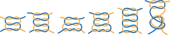Artist's drawing of six knots tested